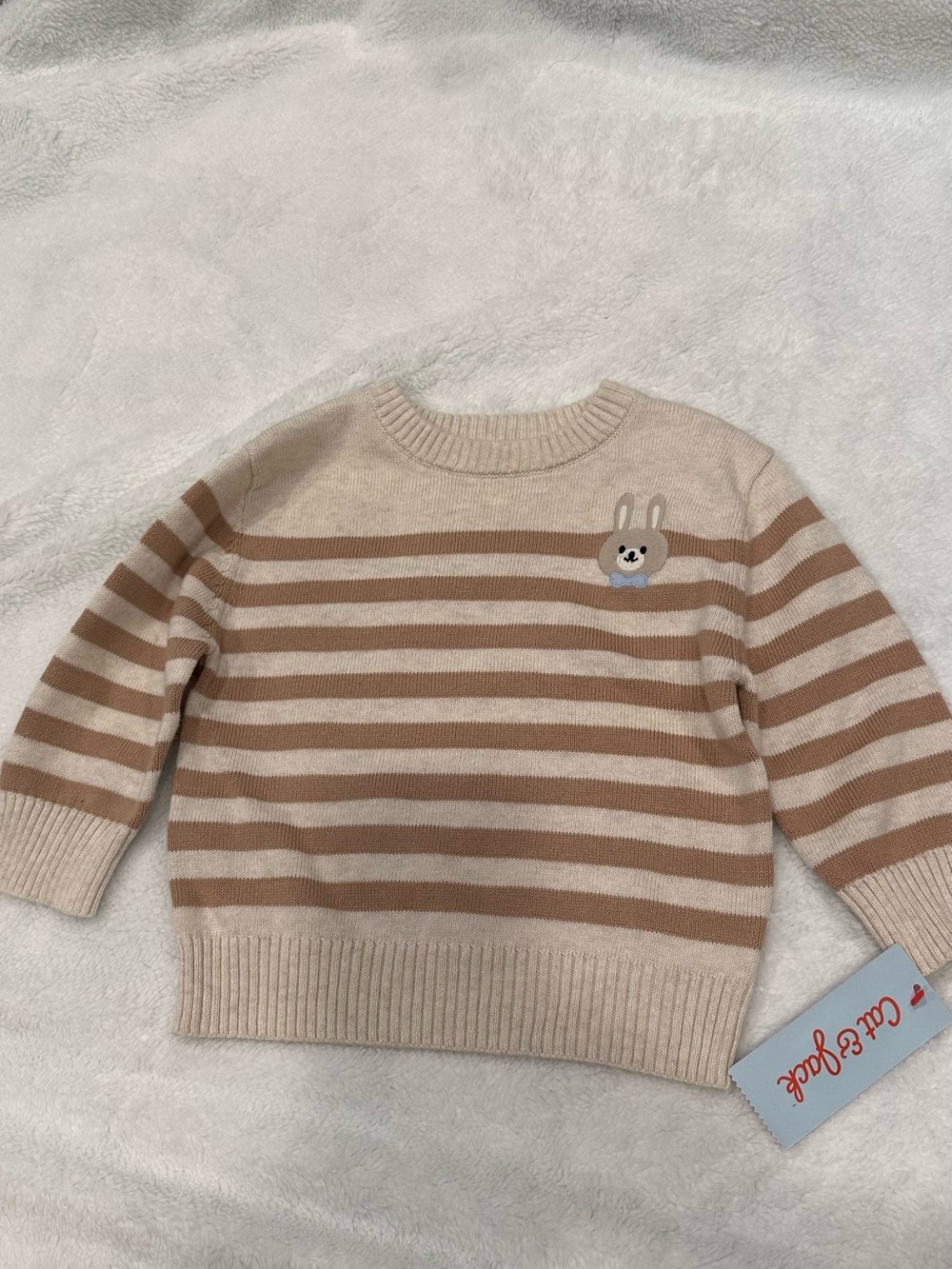 Cat & Jack Cream Striped Knit Baby Sweater